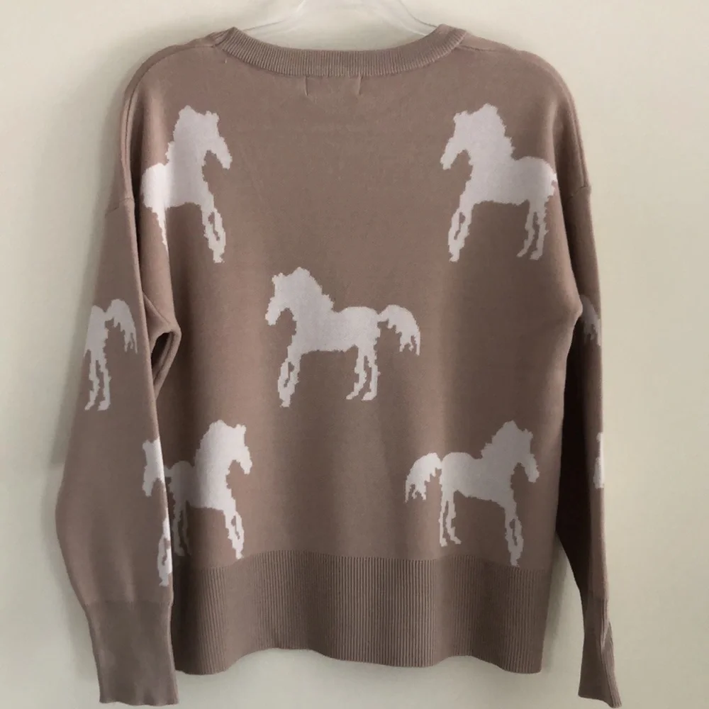 Jason Wu Tan Sweater with White Horse Design